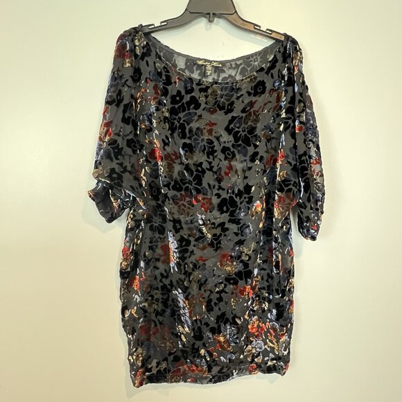 Winter Kate Velvet Burnout Tunic Dress Size Small Sheer Black Navy No Belt - Picture 7 of 11